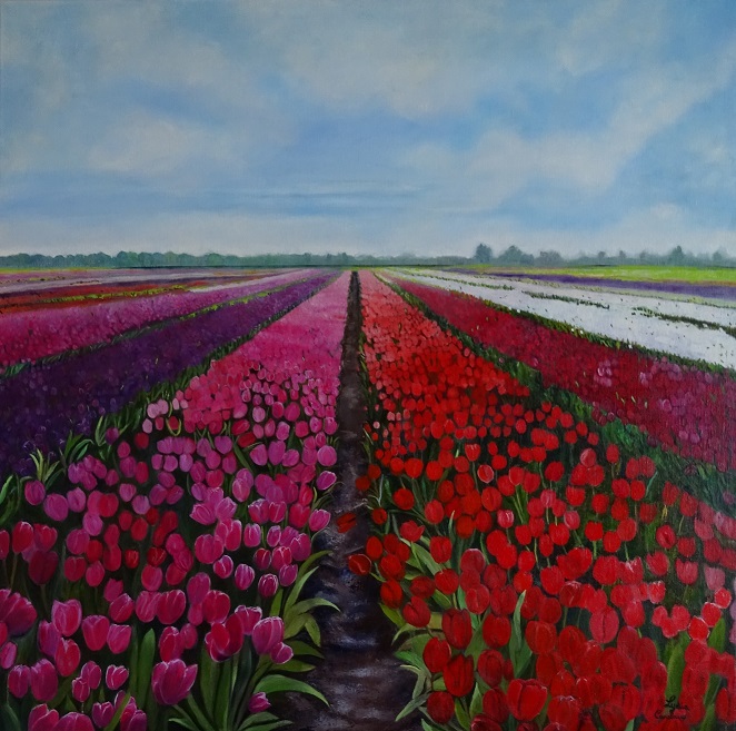 Lydia CanclauxLes champs des fleurs 100 x 100 cm Huile sur toile 2500 Euro