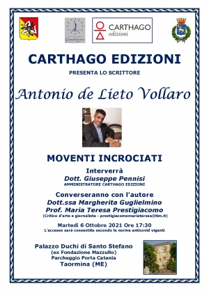 Antonino de Lieto Vollaro 6 ottobre Taormina h 17:30 per Carthago Edizioni