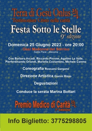 Martedi 20 giugno alle ore 10 presso i locali del Centro Buon Pastore di Via Calvi ,conferenza stampa di presentazione della Festa sotto le Stelle,giunta  alla nona edizione,e collegata al Premio Medico di Carità.