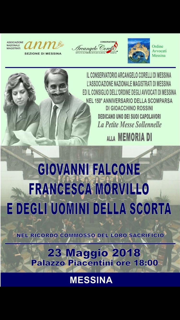 Concerto a Palazzo Piacentini. Oggi 23 maggio a Messina.Ricordando il magistrato Falcone e non solo
