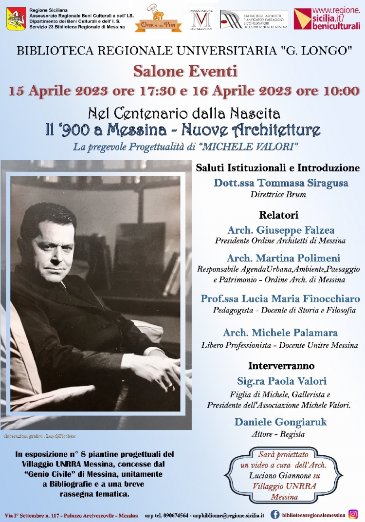 15 aprile e domenica 16 aprile in Biblioteca Regionale diretta dalla dott-ssa Tommasa Siragusa