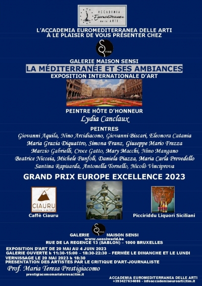 Mostra d’Arte a Bruxelles 19 pittori italiani e Lydia Canclaux ospite d’onore Inaugura il critico Maria Teresa Prestigiacomo 20 maggio h18:30 vernissage au Sablon con Picciriddu e Ciauru