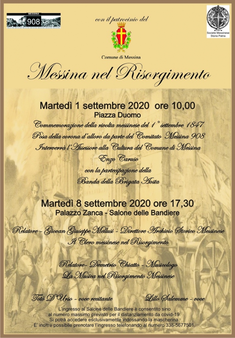 Commemorazione della Rivolta del 1° Settembre 1847 Messina nel Risorgimento