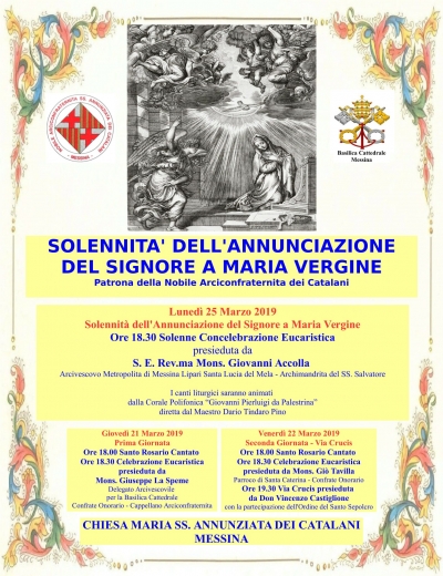In festa l&#039;Arciconfraternita dei Catalani. Solennità dell&#039;Annunciazione del Signore.