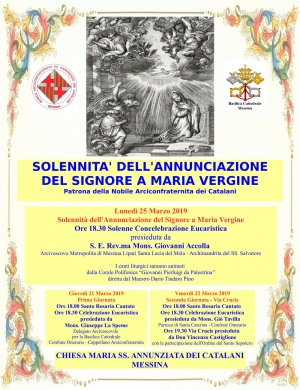 In festa l&#039;Arciconfraternita dei Catalani. Solennità dell&#039;Annunciazione del Signore.