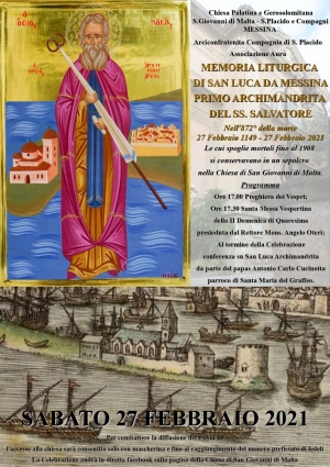 Marco Grassi ci ricorda l&#039; anniversario della morte di San Luca. Ore 17:00, sabato 27 Febbraio, Chiesa di S. Giovanni di Malta