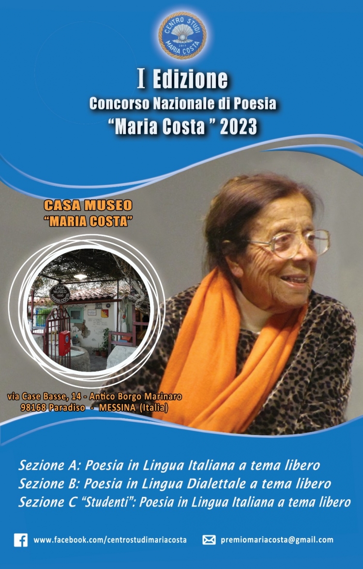 SABATO 27 MAGGIO SI PRESENTA IL CONCORSO DI POESIA “MARIA COSTA”