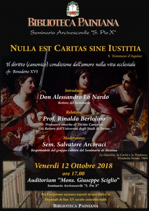 VENERDÌ 12 OTTOBRE, NEL SEMINARIO ARCIVESCOVILE S. PIO X (ME): “NULLA EST CARITAS SINE IUSTITIA”