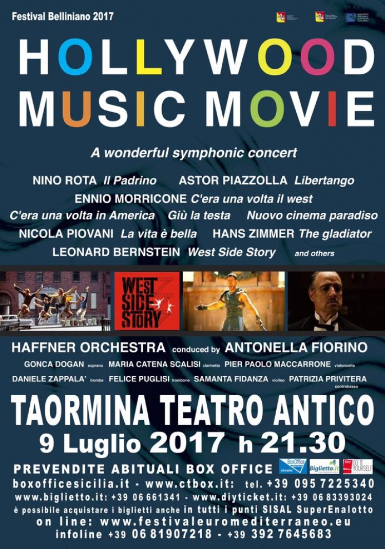 Il Festival Belliniano. Regia di Enrico Castiglione.Domani 9 LUGLIO  al Teatro Antico di Taormina “Hollywood Music Movie”  concerto sinfonico con le più belle e indimenticabili colonne sonore di film