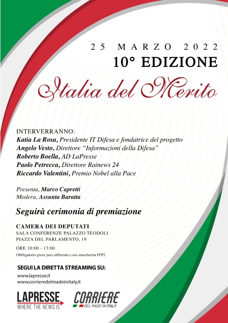 Roma, 23 marzo 2022 – Camera dei deputati  Al via la decima edizione di “Italia del merito” Cerimonia di onorificenze
