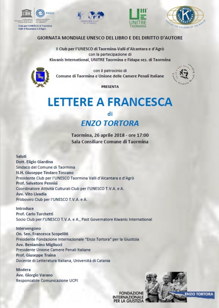 IL CASO TORTORA NEL LIBRO PRESENTATO A TAORMINA IL 26 APRILE CON IL NOTO AVV. GIORGIO VARANO