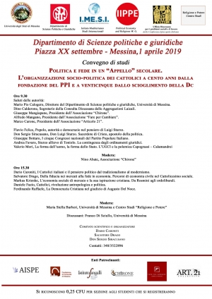 Convegno di studi politologi a Messina oggi 1 aprile
