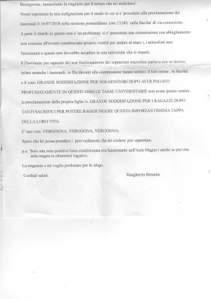 Margherita Benante - una lettera di indignazione inviata al Magnifico Rettore di Messina