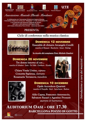 Barcellona Pozzo di Gotto: l’Associazione Musicale Placido Mandanici presenta tre conferenze-concerto sulla musica classica
