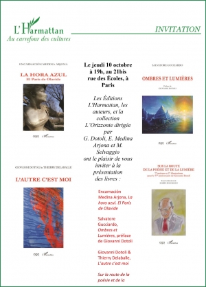 Giovanni Dotoli firma il suo libro nella Galleria di Parigi L'Harmattan. Sede della mostra la  prestigiosa galleria di Patigi, punto di riferimento dell' Accademia euromediterranea delle arti