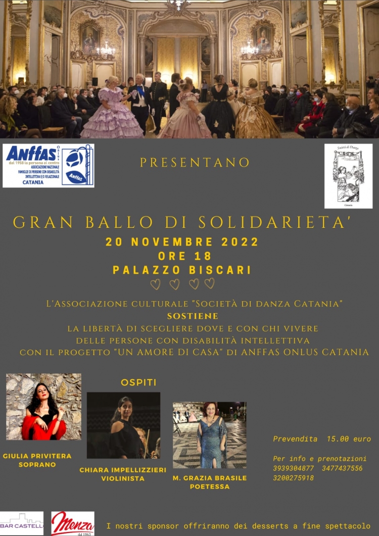 Da non perdere nel Palazzo piu bello del Sud   per la charity  Palazzo Biscari a Catania 20 novembre ore 18:00
