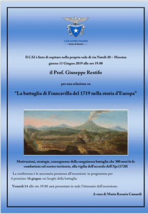 Il Prof Restifo e la prof Camardi per il CAI Messina relazionano intorno alla  battaglia di Francavilla del 1719