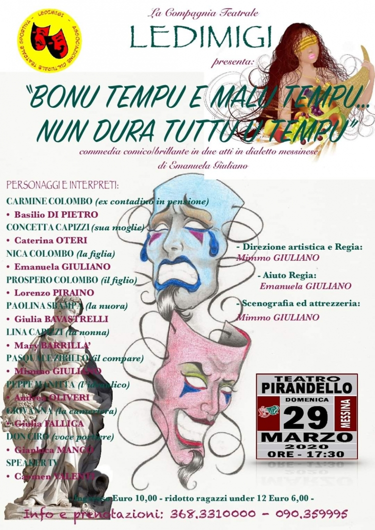 Commedia  con la regia di Mimmo Giuliano domenica 29 marzo a Messina