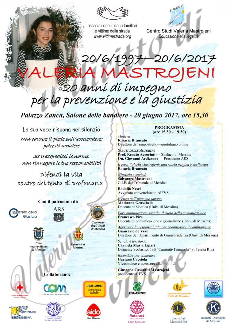 Un invito alla partecipazione .  (Vent’anni senza VALERIA MASTROJENI , ma il suo ricordo è ancora vivo.)