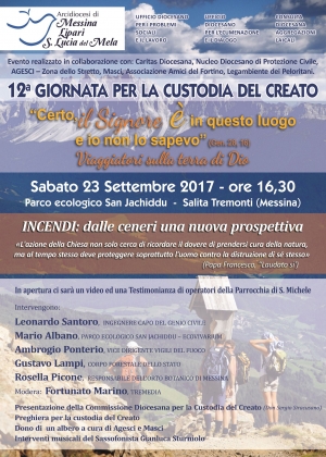 12a GIORNATA PER LA CUSTODIA DEL CREATO -  INCENDI: dalle ceneri una nuova prospettiva.Sabato 23 settembre, ore 16,30 - Parco ecologico San Jachiddu