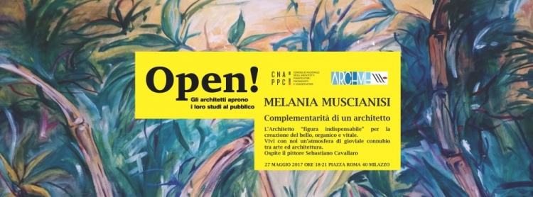 Locandina dell’evento organizzato dall’architetto Muscianisi Melania ove lo sfondo è sua creazione artistica