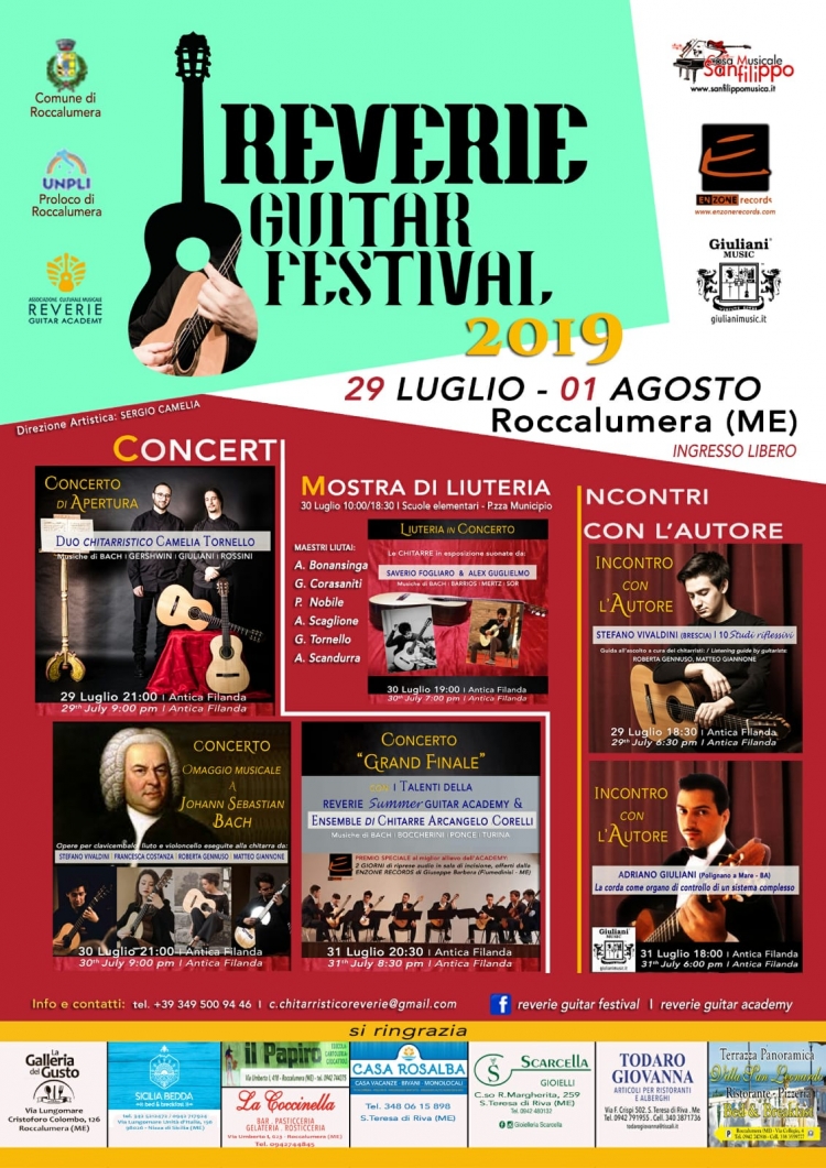 Prima Edizione del Reverie Guitar Festival. A ROCCALUMERA - ME.   Con la Direzione Artistica del M° Sergio Camelia