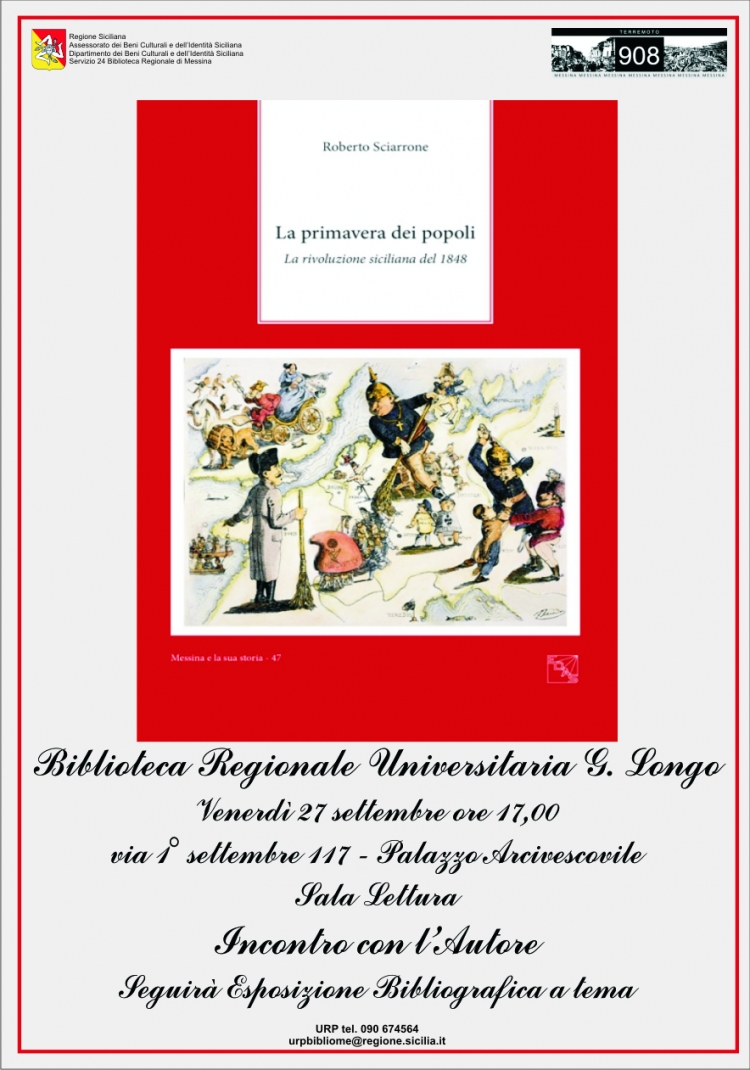 Il tema del Risorgimento trattato  Venerdì 27 settembre nella Sala Lettura della Biblioteca Regionale di Messina