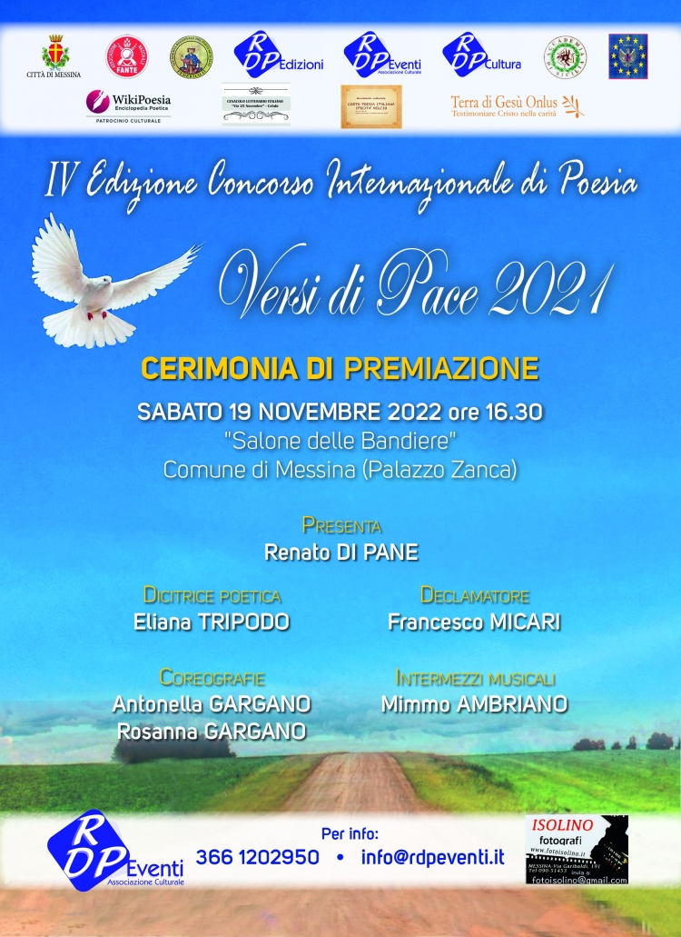 CERIMONIA DI PREMIAZIONE DELLA IV EDIZIONE DEL  CONCORSO INTERNAZIONALE DI POESIA  “VERSI DI PACE” 2021