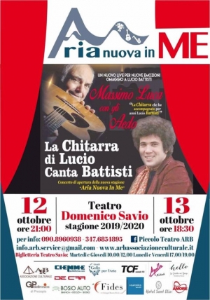 Associazione Culturale Aria nuova in ME al teatro Savio, “La chitarra di Battisti canta Battisti” con Massimo Luca e gli Aedo.  Sabato 12 ottobre alle ore 21 spetta a Massimo Luca e gli Aedo l’apertura della stagione “Aria Nuova in Me 2019-20”