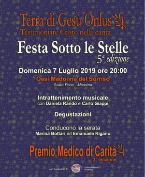 Charity all&#039; Oasi Madonna del sorriso 7 luglio  ore 20.30 festa sotto le stelle