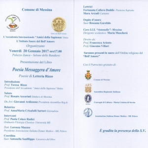 Messina - Venerdì 20 gennaio 2017 presentazione del libro &quot;Poesia Messaggera d&#039;Amore&quot;