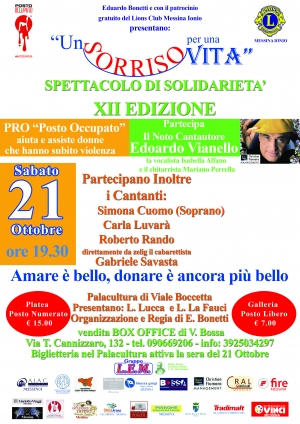 SERATA DI BENEFICENZA “UN SORRISO PER UNA VITA” PALACULTURA - SABATO 21 OTTOBRE, ORE 19:30