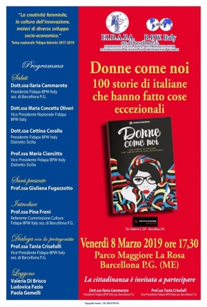 L’OTTO MARZO 2019 DELLA FIDAPA. Presentato a Barcellona Pozzo di Gotto il libro “Donne come noi”