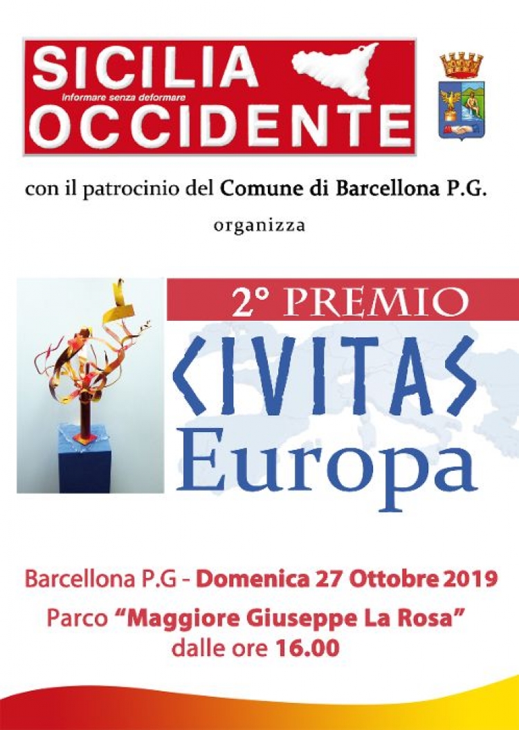 Barcellona Pozzo di Gotto: il 27 ottobre la seconda edizione del Premio Civitas Europa organizzato da Sicilia Occidente
